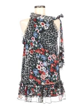 RUNWAY PARIS ~ Floral and Leopard Print Dress w/Tie Strap at Neckline size M